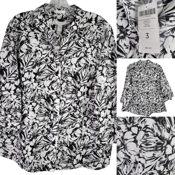 Chicos Shirt Button Up Effortless Floral Gabrielle Womens 3 US XL New White - Picture 1 of 11